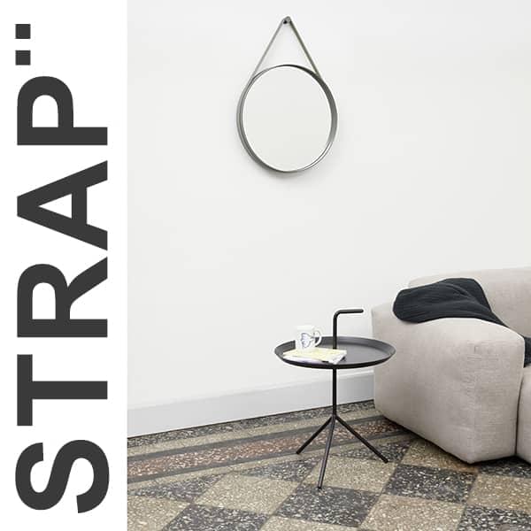 STRAP : um espelho redondo agradável, em aço revestido em pó, com seu silicone strap, HAY. Deco e design.