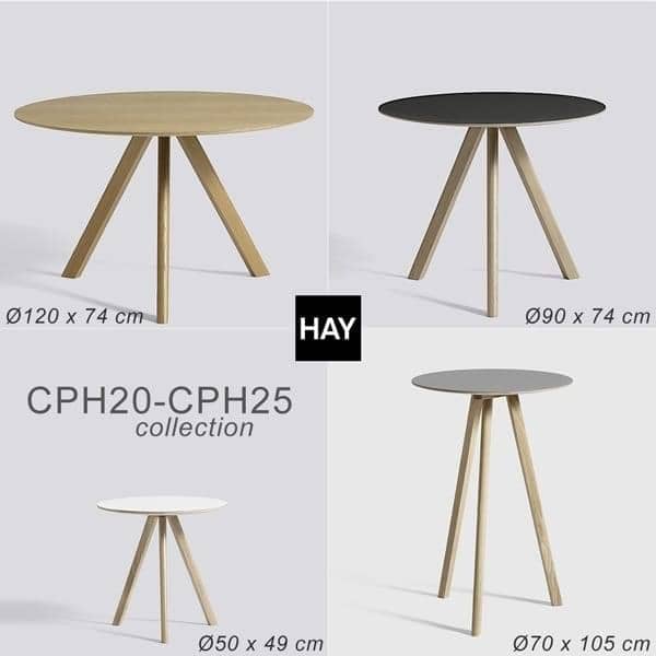 The COPENHAGUE round table CPH20 and CHP25, made in solid