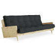 POP，一种非常舒适的斯堪的纳维亚可转换沙发，带有复古气息。木和蒲团。