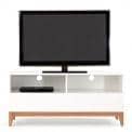 Meuble TV BLANCO, 120 x 48 x 55 cm, en chêne et bois peint blanc mat, 1 grand tiroir, 2 niches