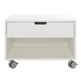 Mobile Bedside table on locking casters, auto silent closing drawer