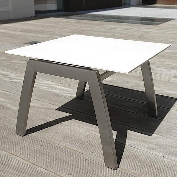 Tavolino FRAMELESS, ALCEDO, struttura realizzata in acciaio inox, piastra superiore in ceramica