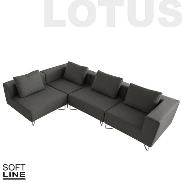 LOTUS sofa: kombinere basismodulet, vinklen og puffer til at oprette din egen slappe sofa, med fremragende siddekomfort. Design: Stine Engelbrechtsen