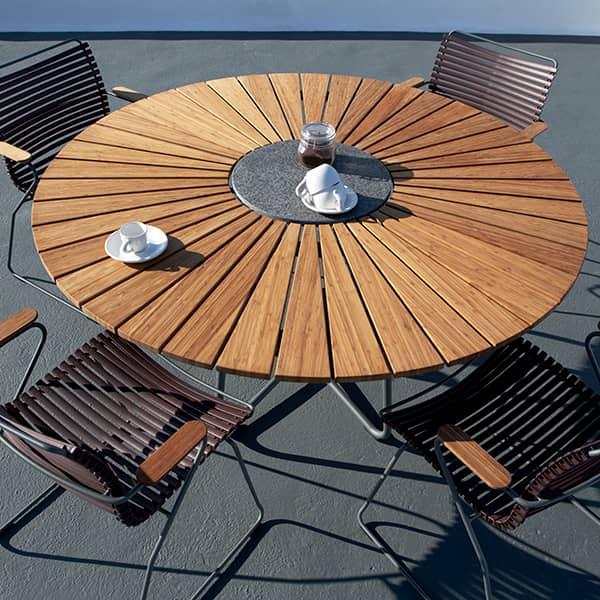 Round dining table CIRCLE, bamboo and granite, steel, outdoor