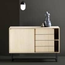 VIRKA aparador, madera y metal, puertas correderas. WOUD