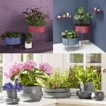 Pots de fleurs PIDESTALL en acier, et HINKEN en c&eacute;ramique, moderne et ludique