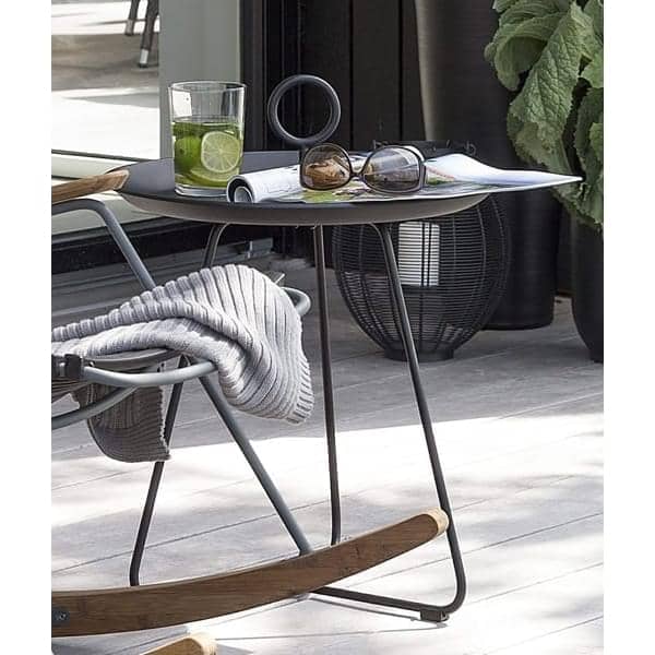 EYELET side tables, in epoxy lacquered steel, by HOUE