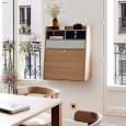 Mural secretary : Gaston by Hartô, oak veneer and leather tongues
