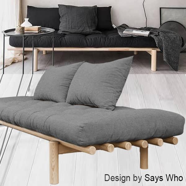 PACE: デイベッドと寝椅子をエキストラ ベッドに変換可能 またはダブルベッド、布団の有無にかかわらず ダブルベッド、ダブルラテックス布団  160 x 200 cm-天然木構造のみ、布団なし