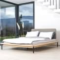 FINA, solid oak bed with upholstered headboard, by GAZZDA