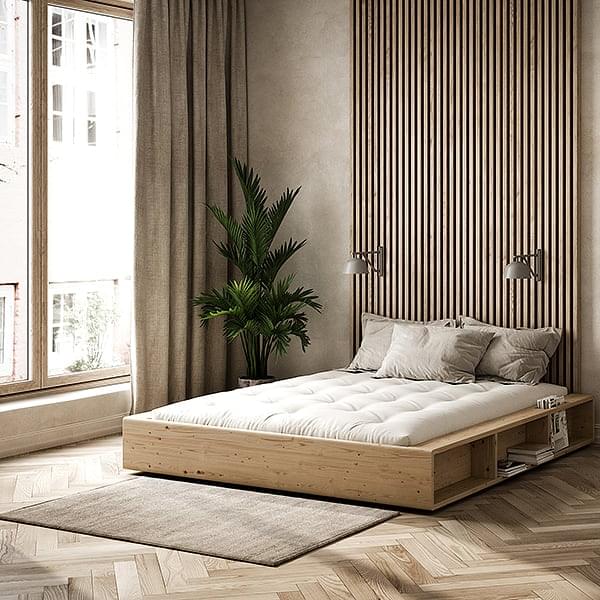 Ziggy, en seng lavet i massivt træ, designet til at være praktisk og seng, naturlig træstruktur, komfort 160 x 200 cm - naturlig trækonstruktion, sort komfort futon
