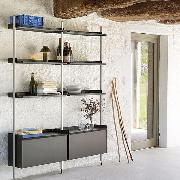PIER SYSTEM, multifunctional modular storage system constructed from lightweight aluminium and steel. HAY