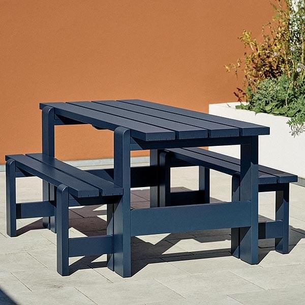 WEEKDAY collection, table and benches for intensive outdoor use.