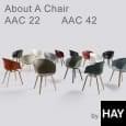ABOUT CHAIR - REF。 AAC22とAAC42 -ポリプロピレンシェル、オプションの固定クッション、オーク材で構造、二つの可能な高さ、 HEE WELLINGとHAY