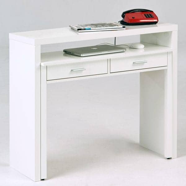 Bureau console avec 2 tiroirs collection MELTON coloris blanc, pied