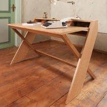 RAVENSCROFT Desk - oak and walnut finish, ultra functional, deco and design with its cross legs