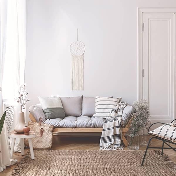 ALULA : sofa, méridienne convertible en lit d'appoint - incluant le futon  et deux coussins ALULA structure bois naturel - 746 - Gris 746 (Futon et 2  coussins)