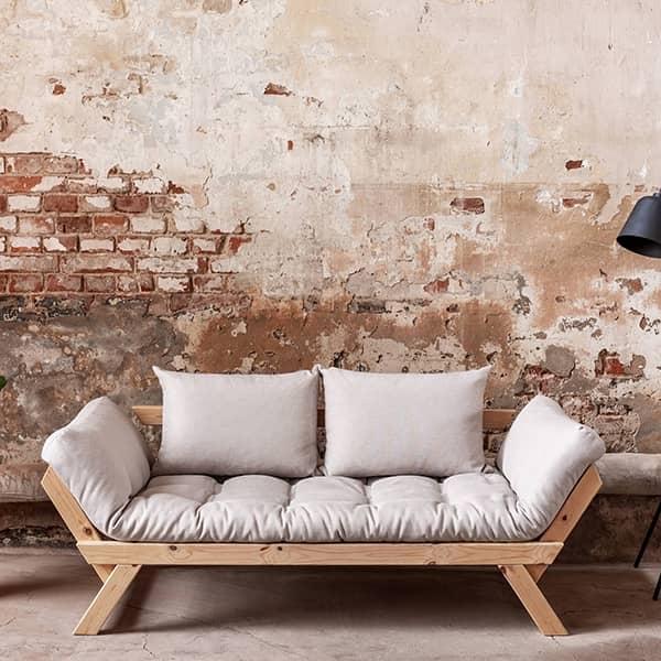 ALULA : sofa, méridienne convertible en lit d'appoint - incluant le futon  et deux coussins ALULA structure bois naturel - 746 - Gris 746 (Futon et 2  coussins)