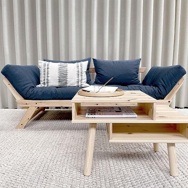 ALULA : sofa, méridienne convertible en lit d'appoint - incluant le futon  et deux coussins ALULA structure bois naturel - 746 - Gris 746 (Futon et 2  coussins)