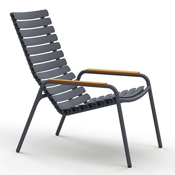 22306 CLIPS HOUE lounge chair - 70 - Dark grey, recycled lamellas, bamboo...