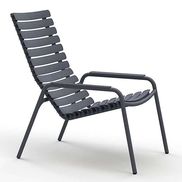 22306 CLIPS HOUE lounge chair - 70 - Dark grey, recycled lamellas, aluminium...