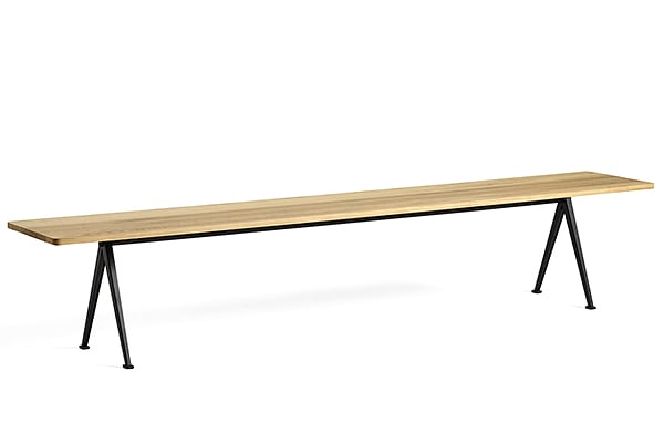 Bench PYRAMID 12 - Clear lacquered solid oak, black frame