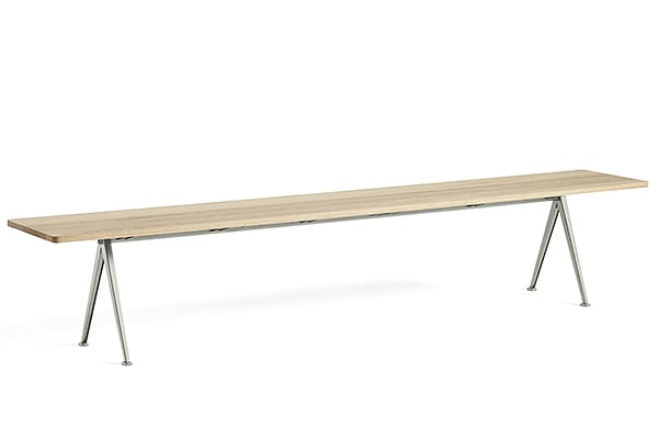 Bench PYRAMID 12 - Matt lacquered solid oak, beige frame