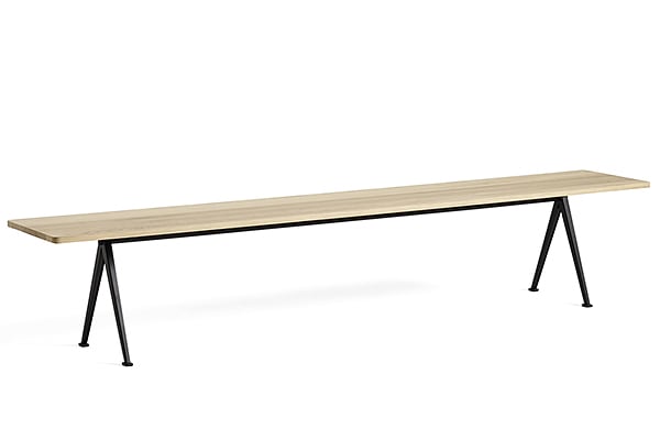 Bench PYRAMID 12 - Matt lacquered solid oak, black frame