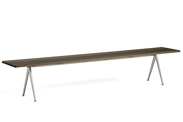 Bench PYRAMID 12 - Smoked oiled solid oak, beige frame