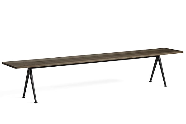 Bench PYRAMID 12 - Smoked oiled solid oak, black frame