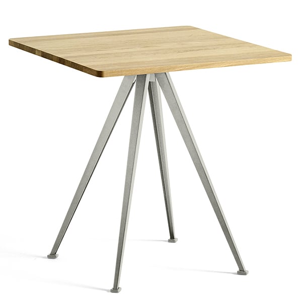 Café table PYRAMID 21 - Clear lacquered solid oak, beige frame