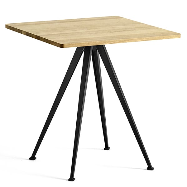Café table PYRAMID 21 - Clear lacquered solid oak, black frame