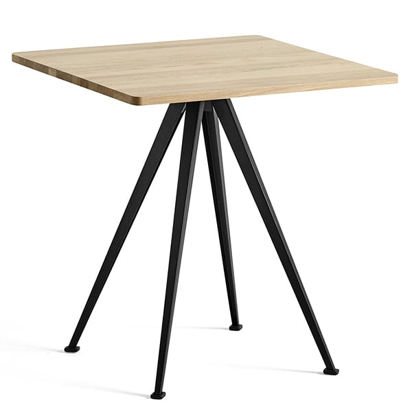 Café table PYRAMID 21 - Matt lacquered solid oak, black frame