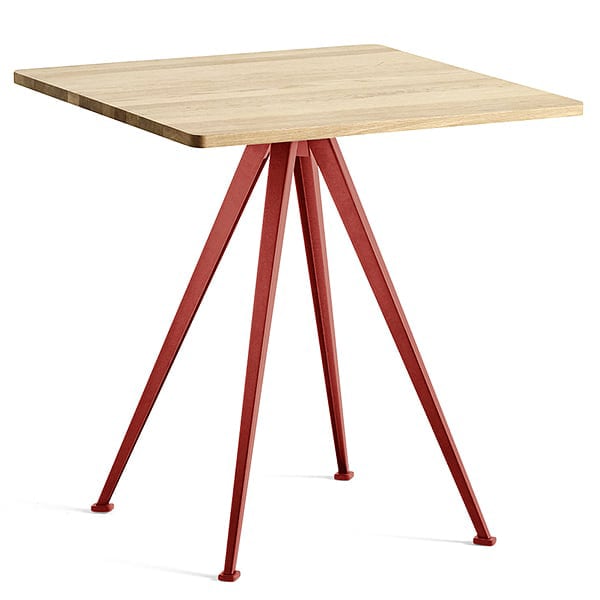 Café table PYRAMID 21 - Oiled solid oak, tomato red frame