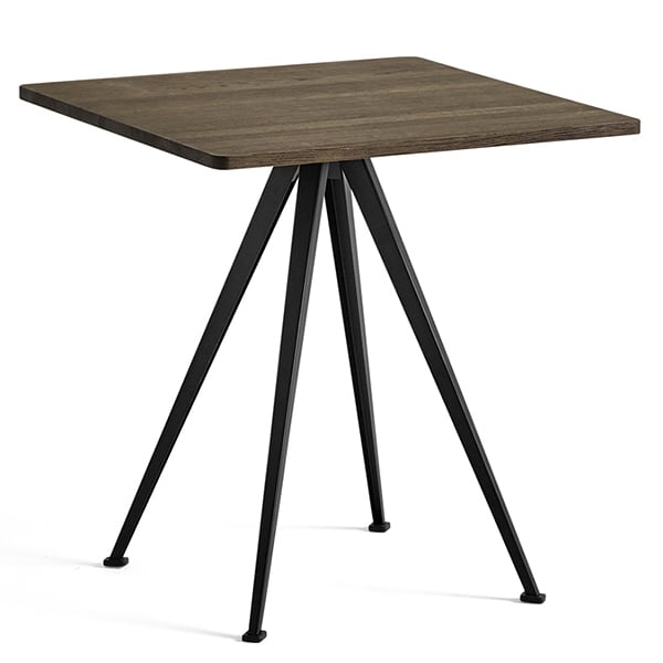 Café table PYRAMID 21 - Smoked oiled solid oak, black frame