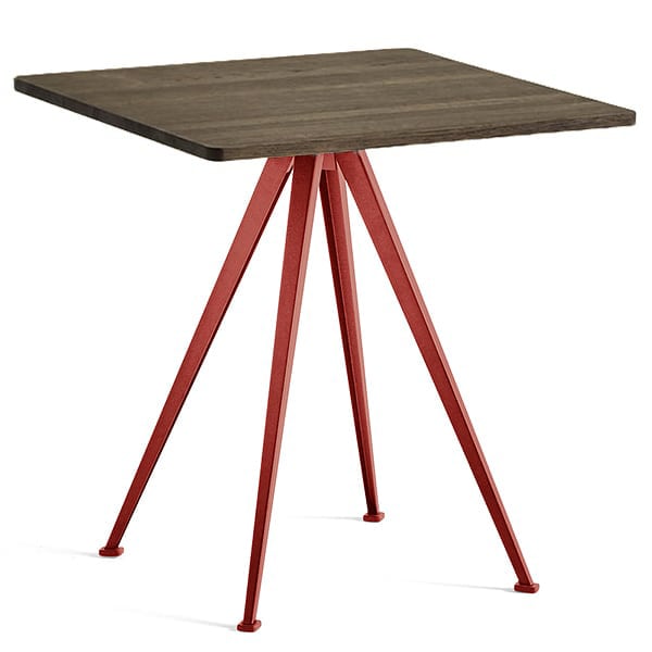 Café table PYRAMID 21 - Smoked oiled solid oak, tomato red frame