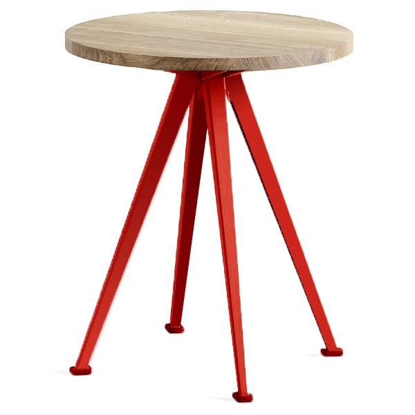 Coffee table PYRAMID 51 - Matt lacquered solid oak, tomato red frame