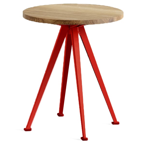 שולחן קפה PYRAMID 51 - אלון מלא משומן, מסגרת אדומה עגבנייה