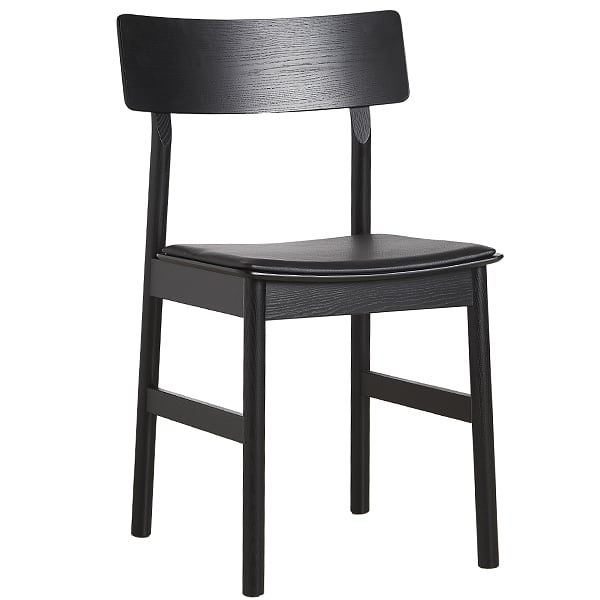 PAUSE כיסא אוכל - עץ אפר, צבוע בשחור, עם כרית מושב עור שחורה