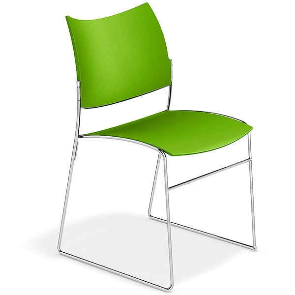 CURVY, a range of chairs made of wood or recycled plastic, chrome frame....