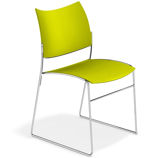 CURVY, a range of chairs made of wood or recycled plastic, chrome frame....