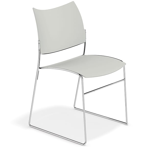 CURVY, a range of chairs made of wood or recycled plastic, chrome frame....