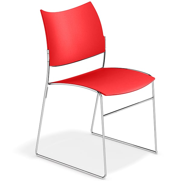 CURVY, a range of chairs made of wood or recycled plastic, chrome frame....