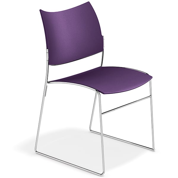 CURVY, a range of chairs made of wood or recycled plastic, chrome frame....