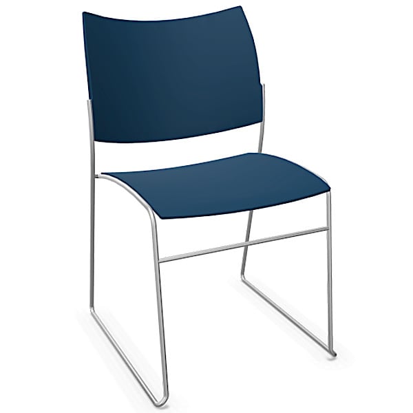 CURVY, a range of chairs made of wood or recycled plastic, chrome frame....
