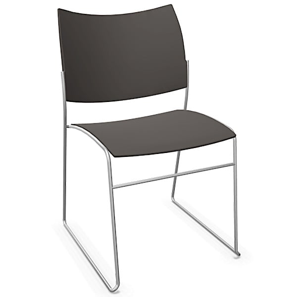 CURVY, a range of chairs made of wood or recycled plastic, chrome frame....