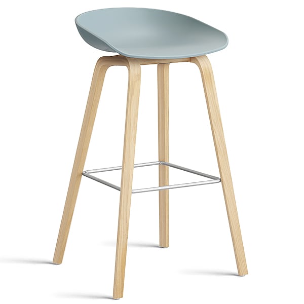 74 釐米，經過肥皂處理的橡木，不鏽鋼腳凳：74 釐米（座椅高度），85 釐米（總高度） - 灰蓝色