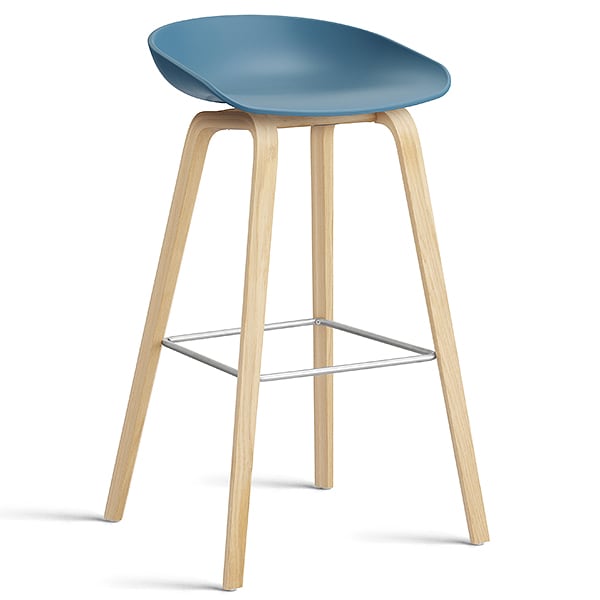 74 釐米，經過肥皂處理的橡木，不鏽鋼腳凳：74 釐米（座椅高度），85 釐米（總高度） - 天蓝色