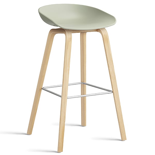 74 釐米，經過肥皂處理的橡木，不鏽鋼腳凳：74 釐米（座椅高度），85 釐米（總高度） - 淡绿色
