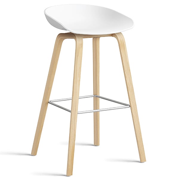 74 釐米，經過肥皂處理的橡木，不鏽鋼腳凳：74 釐米（座椅高度），85 釐米（總高度） - 白色的